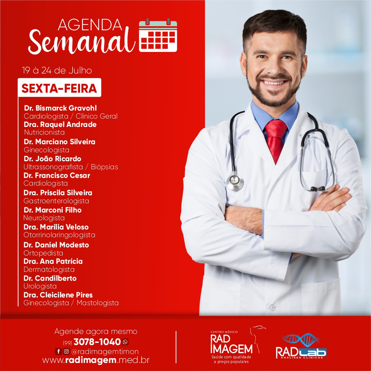 Confira os médicos que estarão atendendo nesta sexta (23) na Rad Imagem de Timon