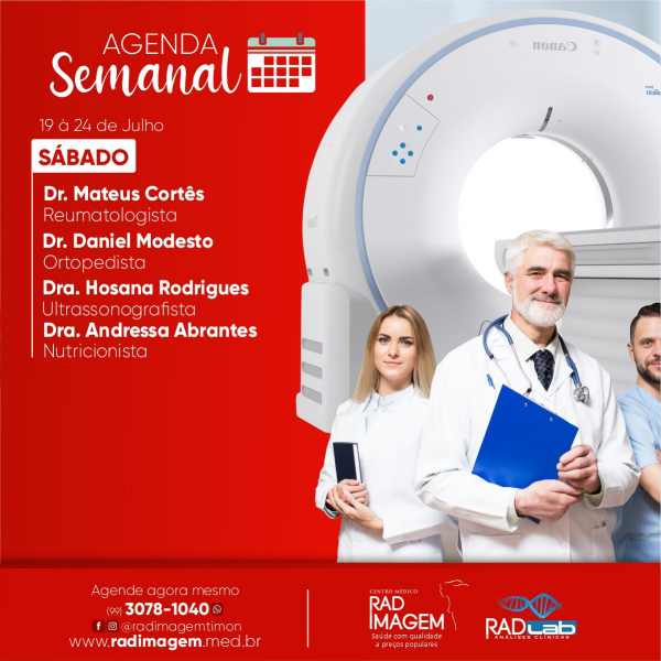 Confira os médicos que estarão atendendo neste sábado (24) na Rad Imagem de Timon